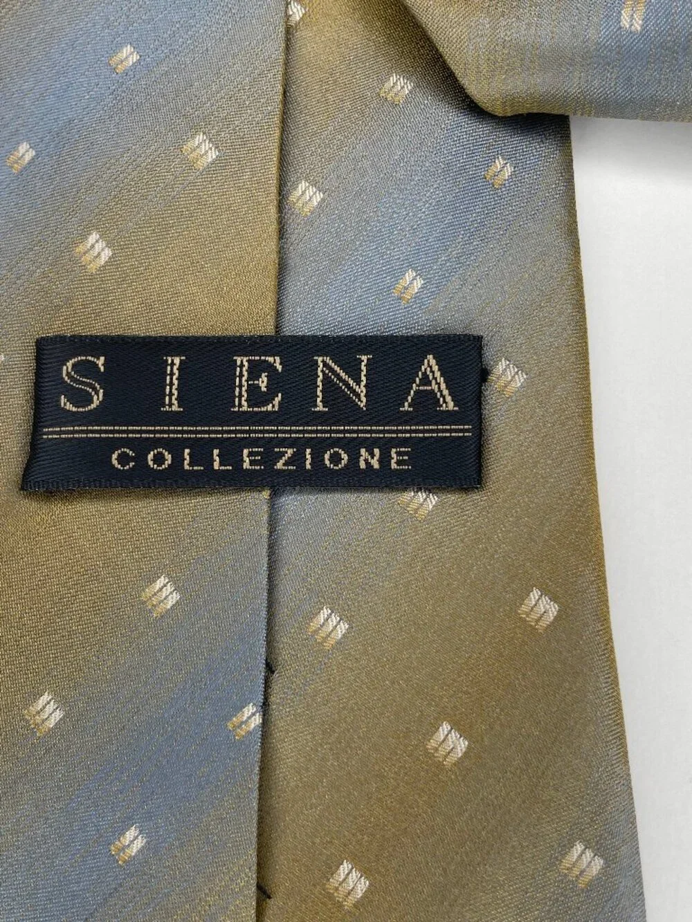Siena Collezione Vintage Silk Tie Mustard Blue Gold Geometric Office Siren Retro